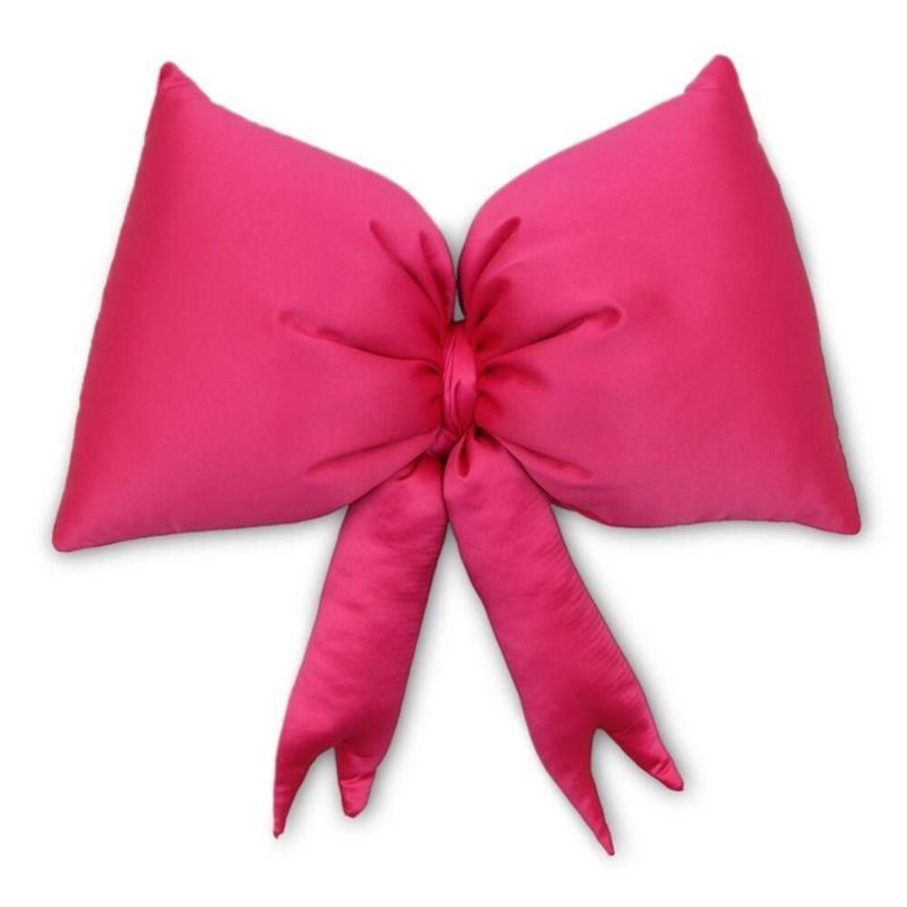 Hot Pink Silk Bow Accent Pillow Decorative Throw Cushion